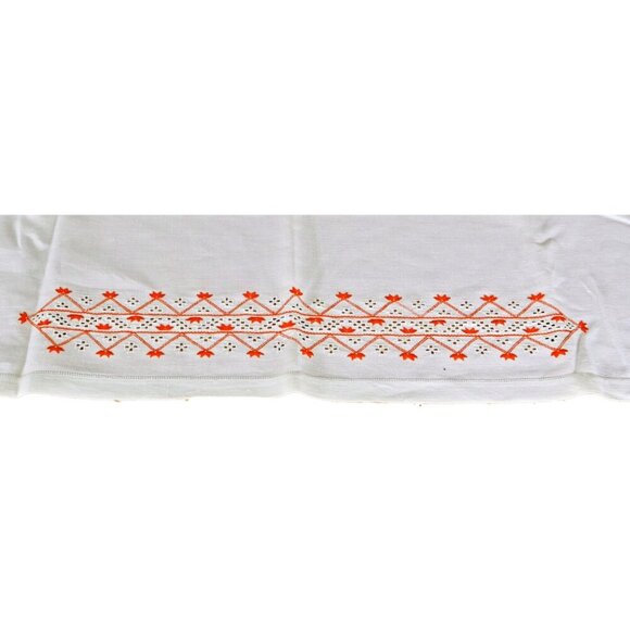 Vintage Small Linen Tablecloth & 4 Napkins Embroidered Openwork 1960s - Picture 2 of 6